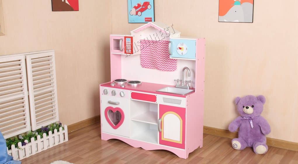 Large Girls Kids Pink Wooden Play Kitchen Children's Role Play Pretend